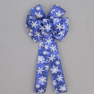 Royal Blue White Snowflake Christmas Wreath Bow 