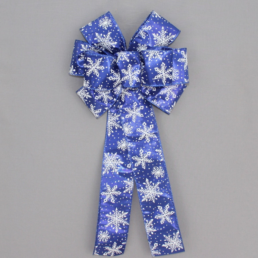 Royal Blue White Snowflake Christmas Wreath Bow 