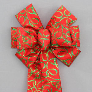 Red Sparkle Scribble Christmas Wreath Bow 