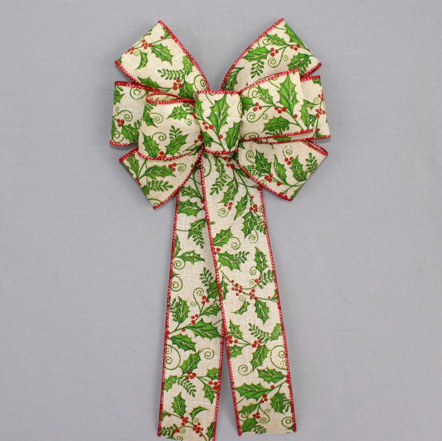 Holly Berries Rustic Christmas Wreath Bow 