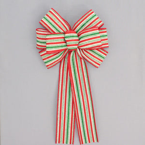 Christmas Stripe Burlap Wreath Bow 