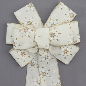 Ivory Gold Snowflake Christmas Wreath Bow 