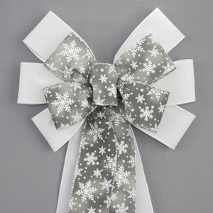Light Blue Snowflake White Velvet Christmas Wreath Bow 