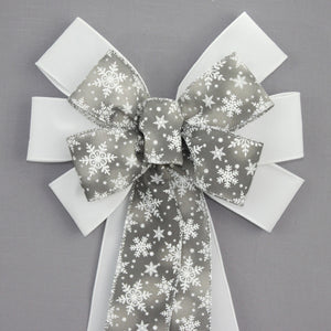 Gray Ombre Snowflake White Velvet Christmas Wreath Bow 