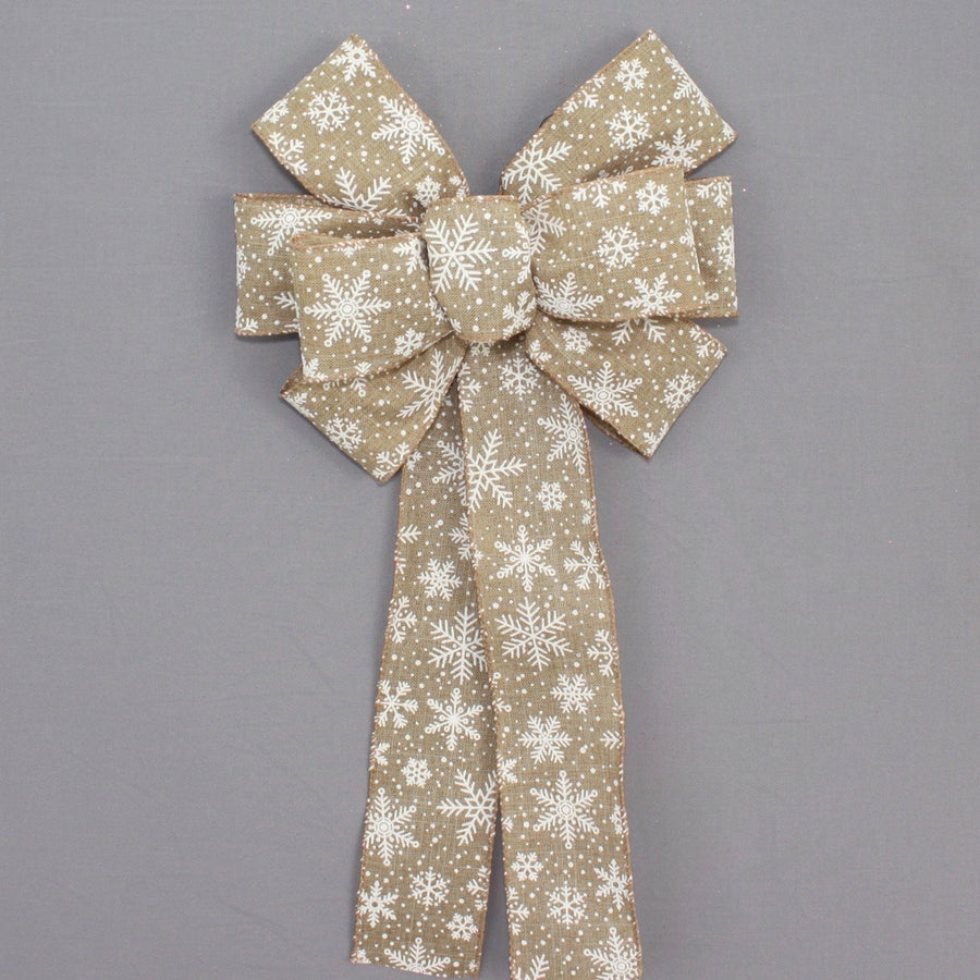 Natural White Rustic Snowflake Christmas Wreath Bow 