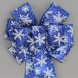 Royal Blue White Snowflake Christmas Wreath Bow 