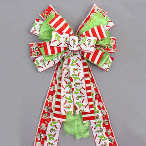 15" Festive Elf Legs Candy Cane Christmas Wreath Bow 