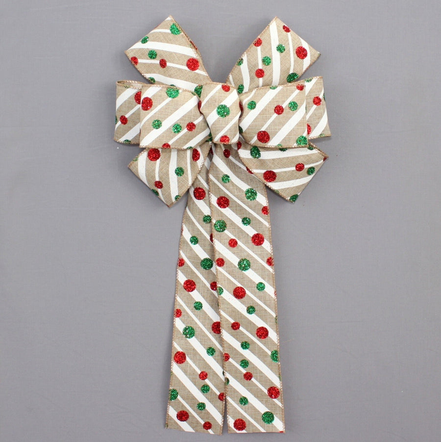 Diagonal Stripe Glitter Dots Christmas Wreath Bow 