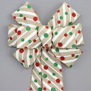 Diagonal Stripe Glitter Dots Christmas Wreath Bow 