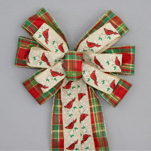 Cardinal Holiday Plaid Christmas Wreath Bow 