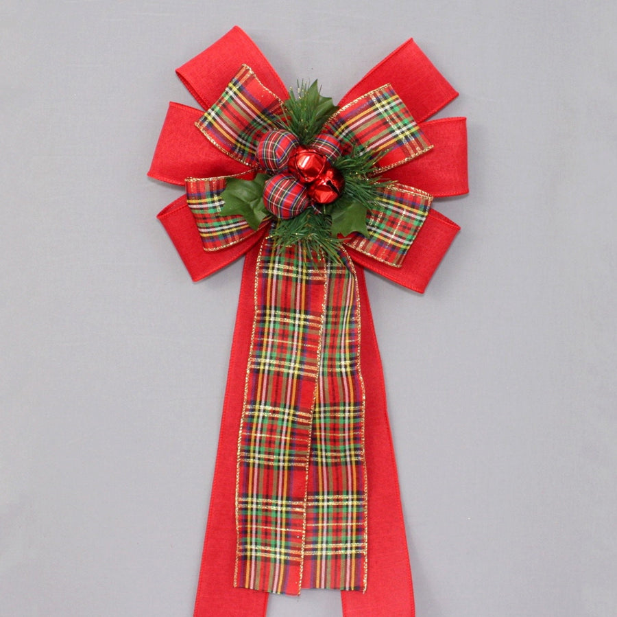 Christmas Plaid Holiday Pine Wreath Bow 