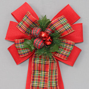 Christmas Plaid Holiday Pine Wreath Bow 