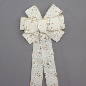 Ivory Gold Snowflake Christmas Wreath Bow 