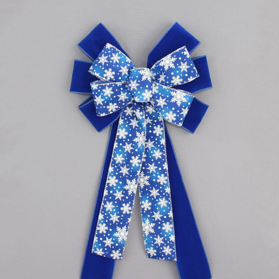 Royal Blue Velvet Ombre Snowflake Christmas Wreath Bow 
