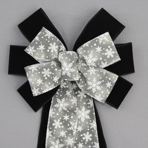 Gray Ombre Snowflake White Velvet Christmas Wreath Bow 