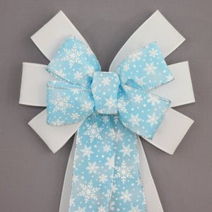 Gray Ombre Snowflake White Velvet Christmas Wreath Bow 