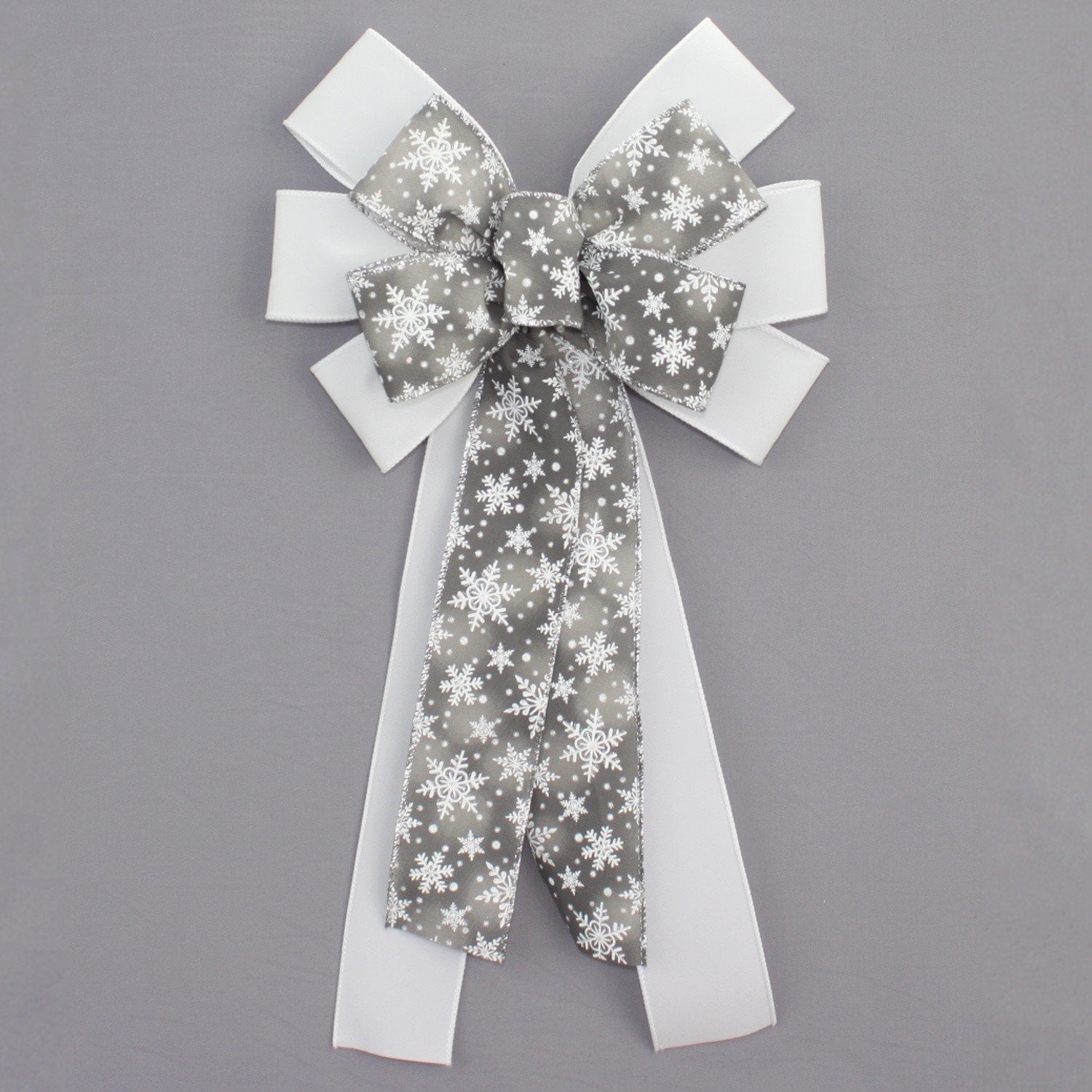 Gray Ombre Snowflake White Velvet Christmas Wreath Bow - Package Perfect  Bows