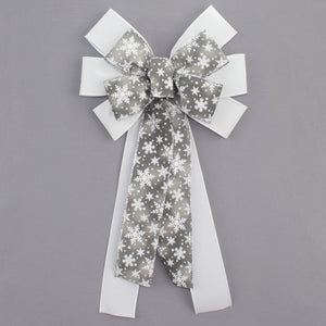 Gray Ombre Snowflake White Velvet Christmas Wreath Bow 