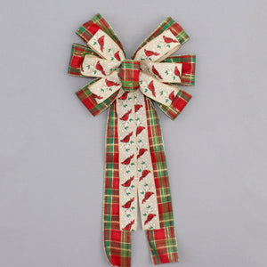 Cardinal Holiday Plaid Christmas Wreath Bow 