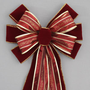 Burgundy Velvet Holiday Script Christmas Wreath Bow 