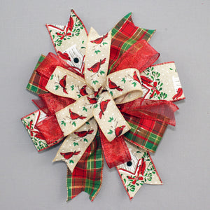 Christmas Cardinal Birdhouse Wreath Bow - Christmas Wreath Bow, Christmas Decorations, Cardinal Wreath Bow