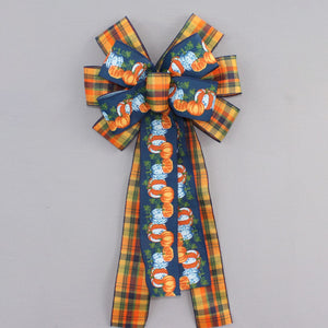 Blue Toile Pumpkins Fall Wreath Bow - Fall Plaid Bow, Fall Wreath Bow, Blue Fall Bow, Wreath Bow