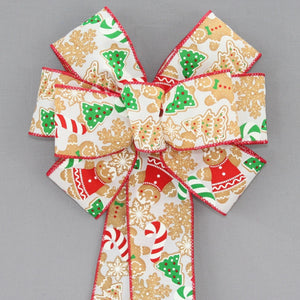 Gingerbread Candy Cane Christmas Wreath Bow - Gingerbread Christmas, Christmas Wreath Bow, Christmas Tree Bow
