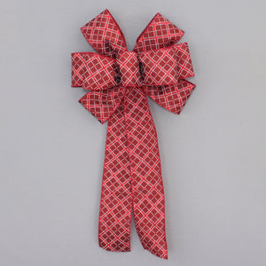 Burgundy Red Sparkle Diagonal Diamond Velvet Christmas Wreath Bow - Burgundy Wreath Bow