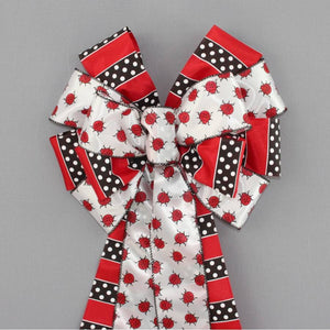 Ladybug Dotted Stripe Wreath Bow - Package Perfect Bows