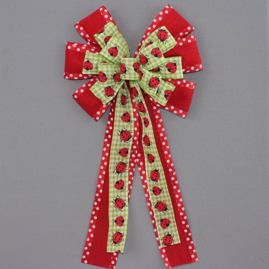 Ladybug Gingham Linen Wreath Bow - Package Perfect Bows