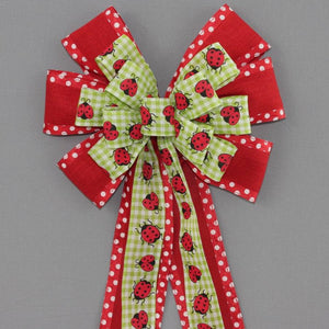 Ladybug Gingham Linen Wreath Bow - Package Perfect Bows