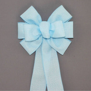 Light Blue Rustic Linen Wreath Bow - Package Perfect Bows