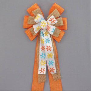 Modern Floral Orange Linen Burlap Bow - Package Perfect Bows