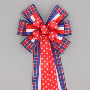 Patriotic Star Stripe Plaid Wreath Bow - Package Perfect Bows