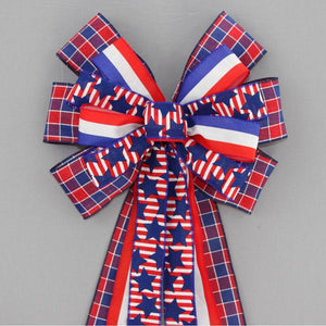 Patriotic Plaid Stars Stripe Wreath Bow - Package Perfect Bows
