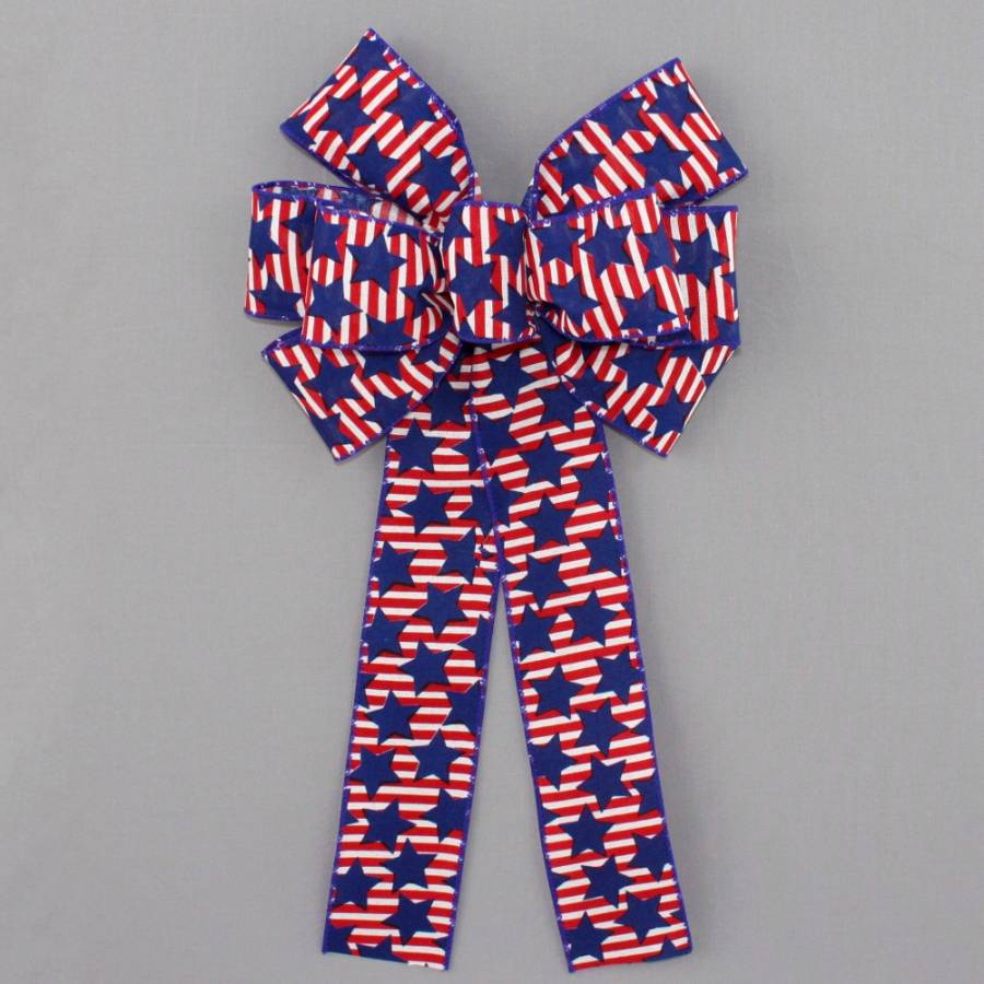 Patriotic Stars Stripes Wire Edge Bow - Package Perfect Bows