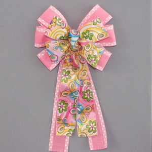 Pink Dot Floral Butterfly Spring Bow - Package Perfect Bows