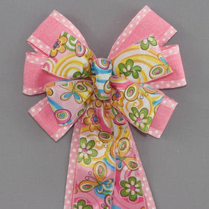 Pink Dot Floral Butterfly Spring Bow - Package Perfect Bows
