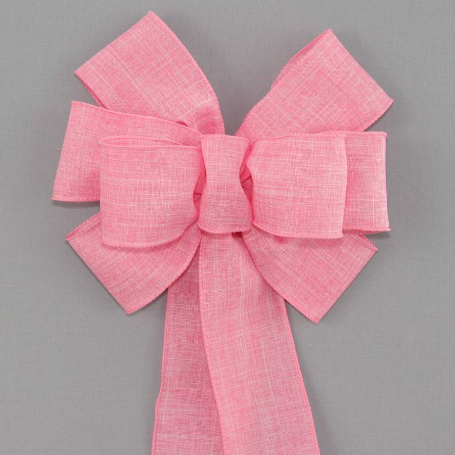 Pink Rustic Linen Burlap Wreath Bow - size and color options