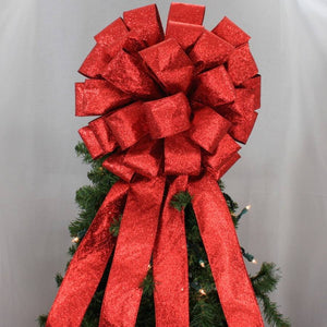 Red Sparkle Lame Christmas Tree Topper Bow
