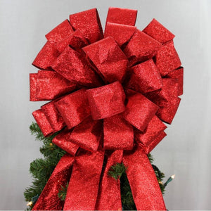 Red Sparkle Lame Christmas Tree Topper Bow - Package Perfect Bows