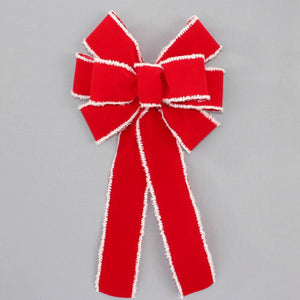 Red Velvet White Snowy Edge Christmas Bow