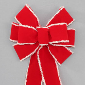 Red Velvet White Snowy Edge Christmas Bow