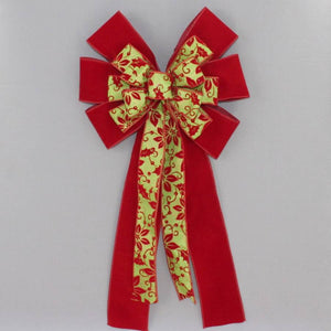 Poinsettia Lime Scarlet Velvet Christmas Bow - Package Perfect Bows