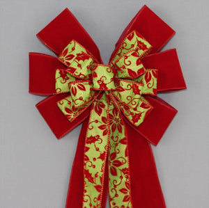Poinsettia Lime Scarlet Velvet Christmas Bow - Package Perfect Bows