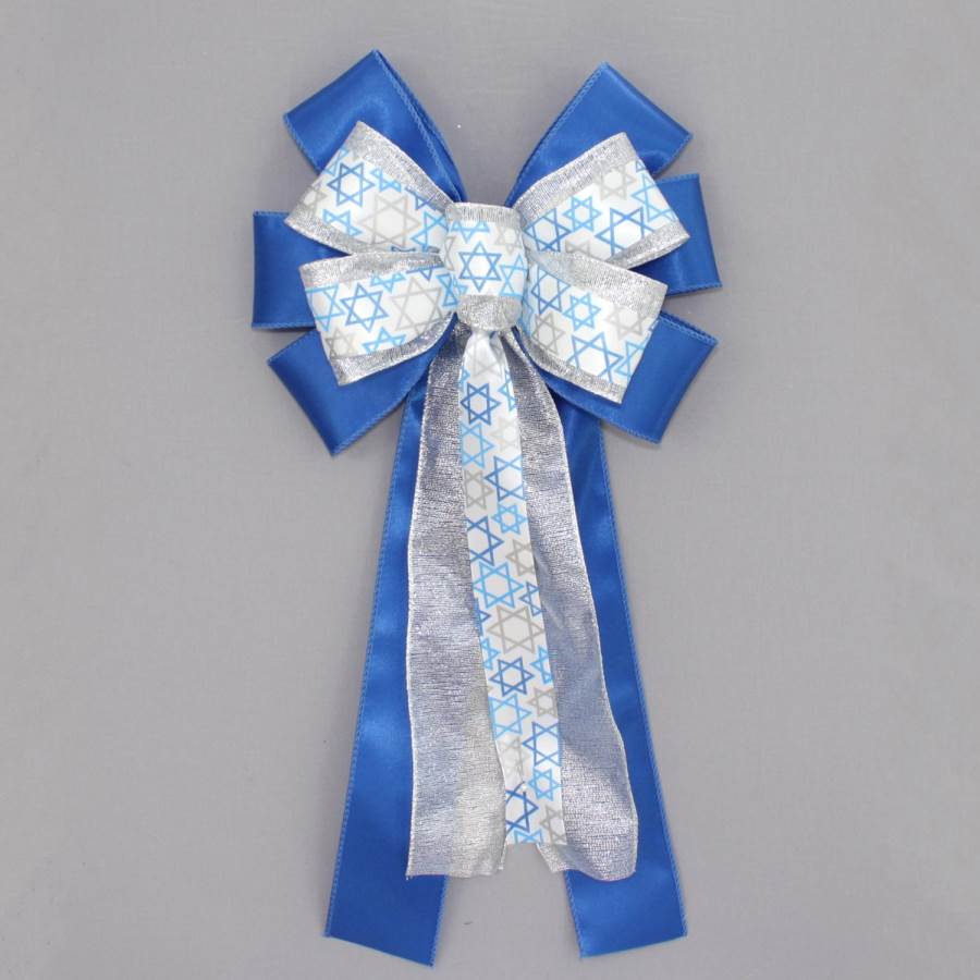 Star of David Blue Hanukkah Bow