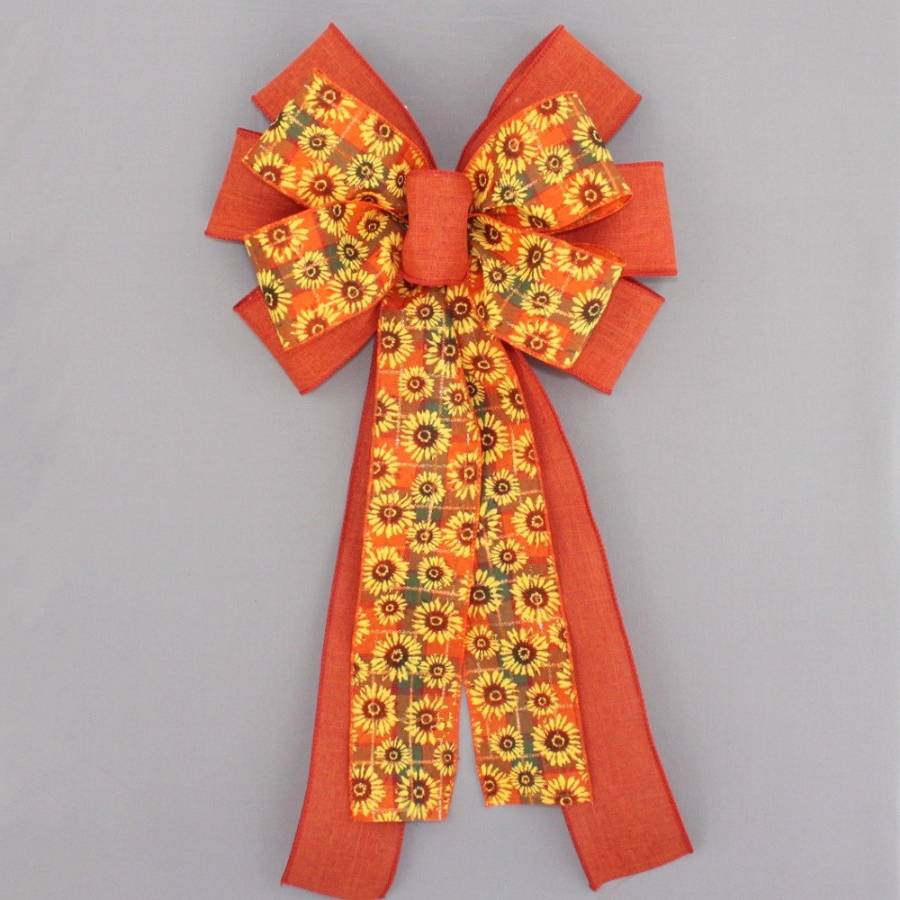 Burnt Orange Sunflower Fall Wreath Bow - Package Perfect Bows