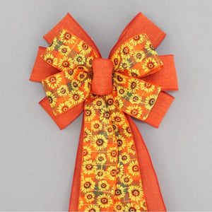 Burnt Orange Sunflower Fall Wreath Bow - Package Perfect Bows